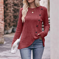 Long Sleeve Shirts for Women Knit round Neck Button Dressy Solid Color Sweater Blouse Autumn Lightweight Casual Tunic Tops Red M
