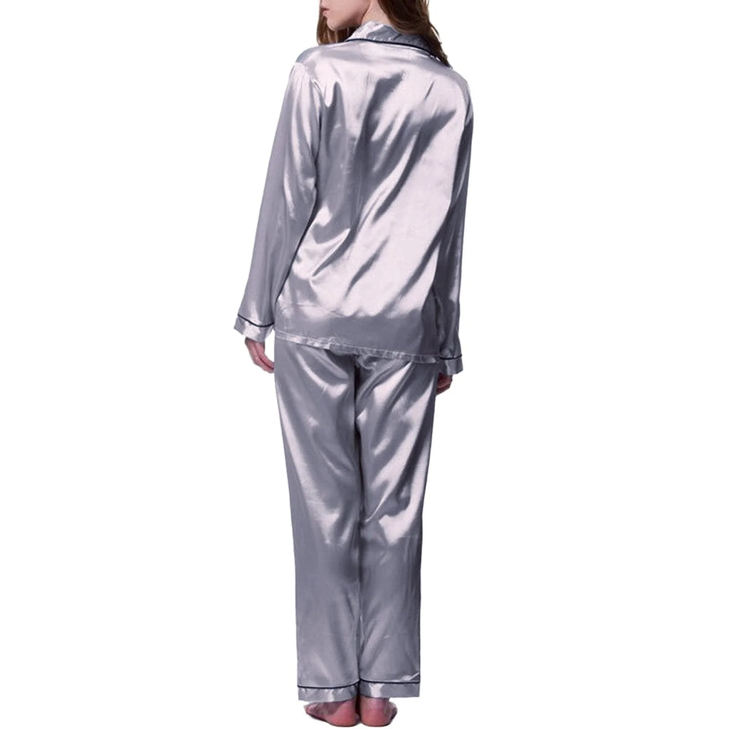 Womens Pajama Sets,Silk Pajamas,Pajamas for Women Set Long Sleeve Button up Sleepwear Soft Lightweight Comfy Long Pants Loungewear,Pajama Sets for Women 2 Piece,Satin Pajama Set Grey L