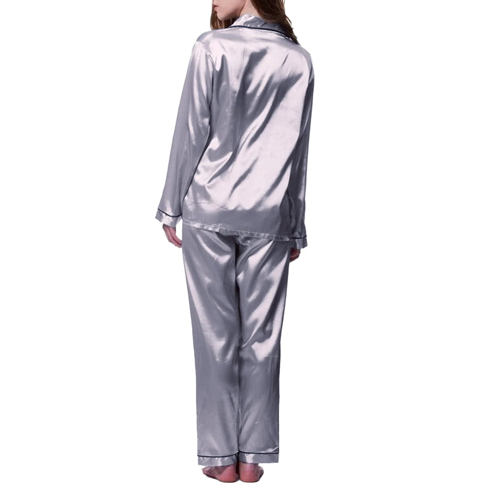 Womens Pajama Sets,Silk Pajamas,Pajamas for Women Set Long Sleeve Button up Sleepwear Soft Lightweight Comfy Long Pants Loungewear,Pajama Sets for Women 2 Piece,Satin Pajama Set Grey L